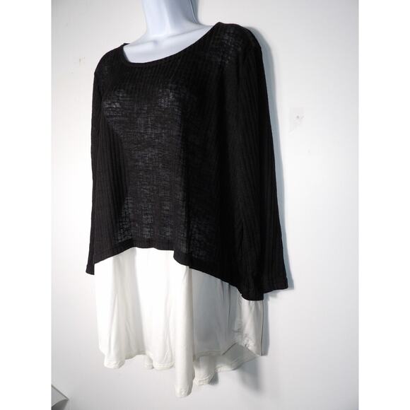 Simple Susan Betro 2X Top Tunic Black White Mixed Media Sweater Career Casual - Picture 2 of 10